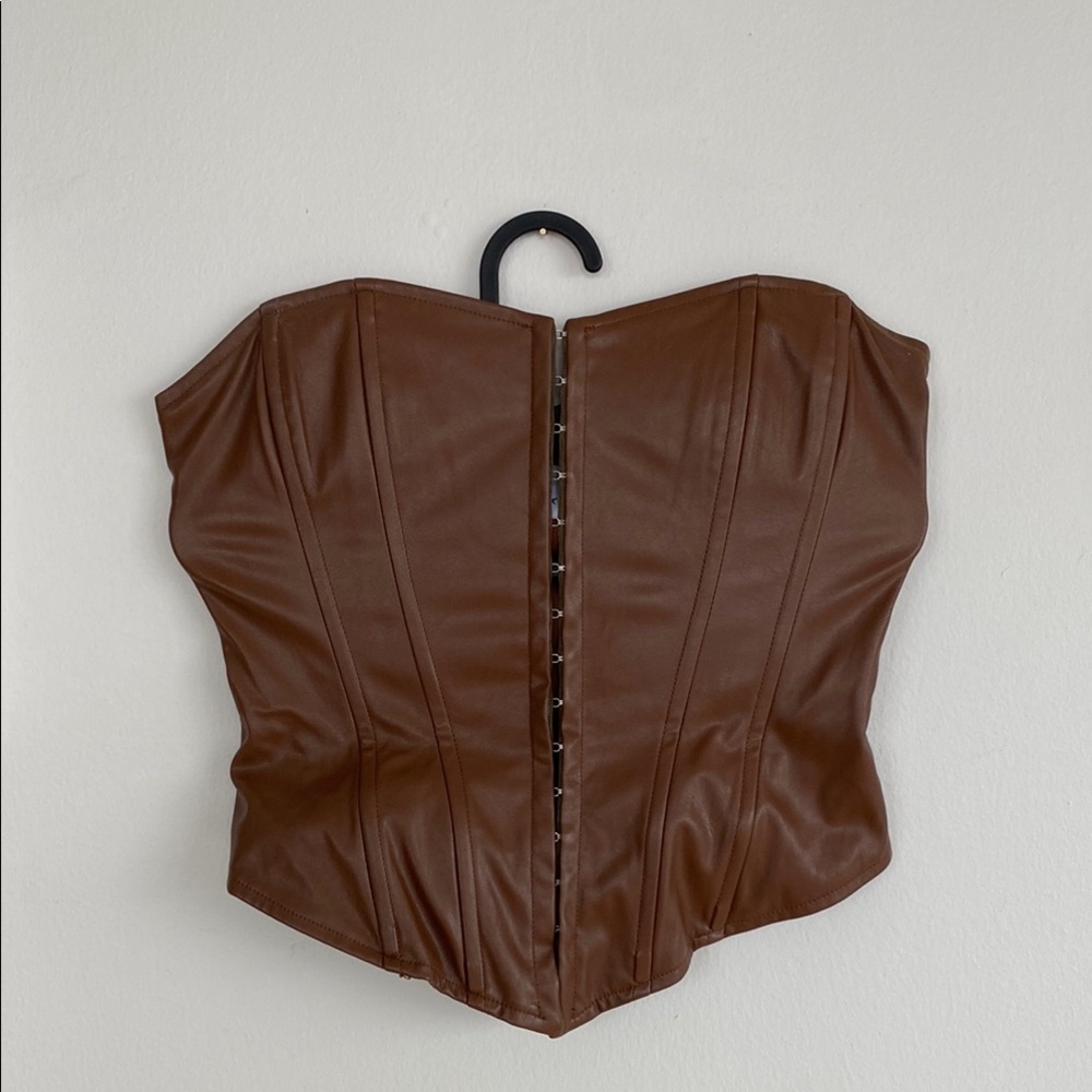 Brown Faux Leather Corset Top